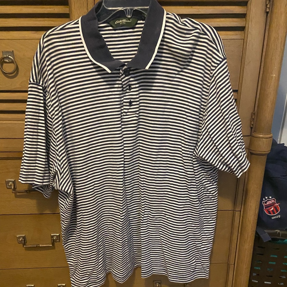Blue and white polo